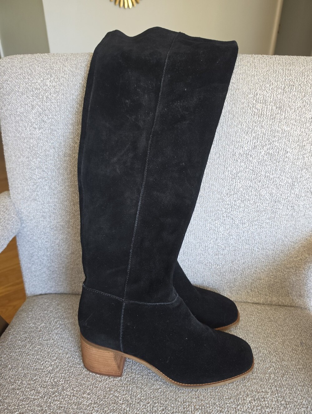 Kelsi Dagger Suede Thigh High Boots Block Heel Black Sz 9.5